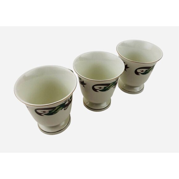 Set Of 3 Holly Holiday Made In Japan Porcelain Mugs With Gold Trim & Festive Lea - Picture 6 of 10